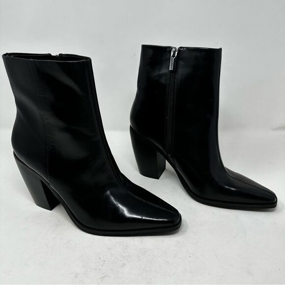 Vince Camuto Black Allie Square Toe Leather Boots Size 9.5 - Picture 1 of 8
